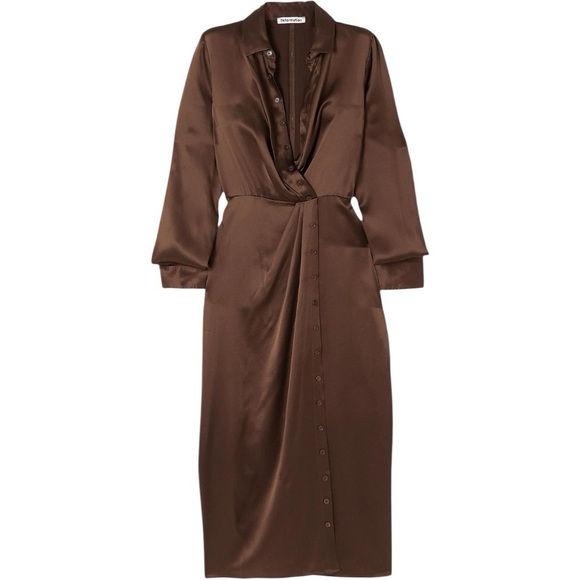 Reformation Dresses & Skirts - NWT Sold Out Reformation Lyon Silk Midi Shirt Dress in Brown Size 6